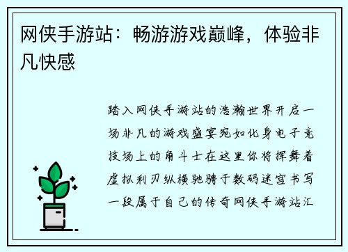 网侠手游站：畅游游戏巅峰，体验非凡快感